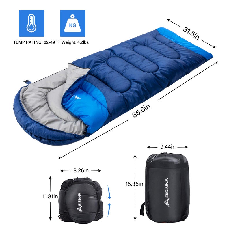 BISINNA Sleeping Bag with Pillow - 4 Season Backpacking Sleeping Bag Lightweight Waterproof Warm and Washable for Adults, Kids, Women, Men's Outdoors Camping, Hiking, Mountaineering(Right Zipper) - Image 2